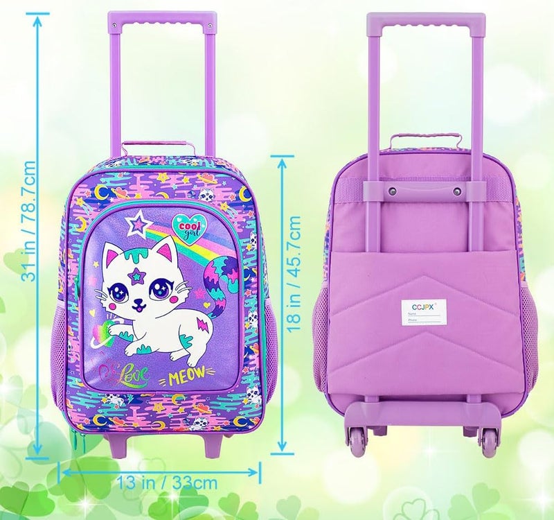 ZLYERT Store 2Pcs Girls Suitcase Set, Kids Carry on Rolling Luggage with Wheels, Cat Travel Suitcases with Toddler Backpack(Pink) - Image 4